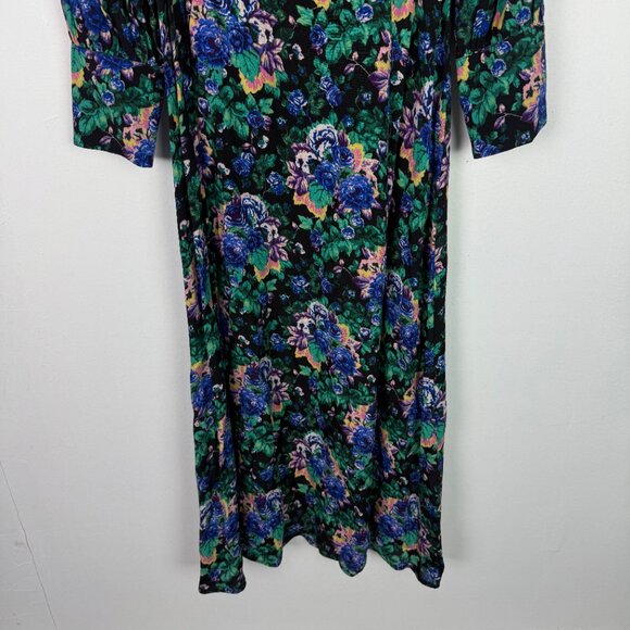 Zara Floral Long Sleeve Midi Dress Black Size Small S EUC - Picture 3 of 14
